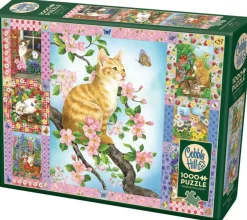 Cobble Hill Tekening|Dieren<Quilt met bloesems en kittens - puzzel van 1000 stukjes