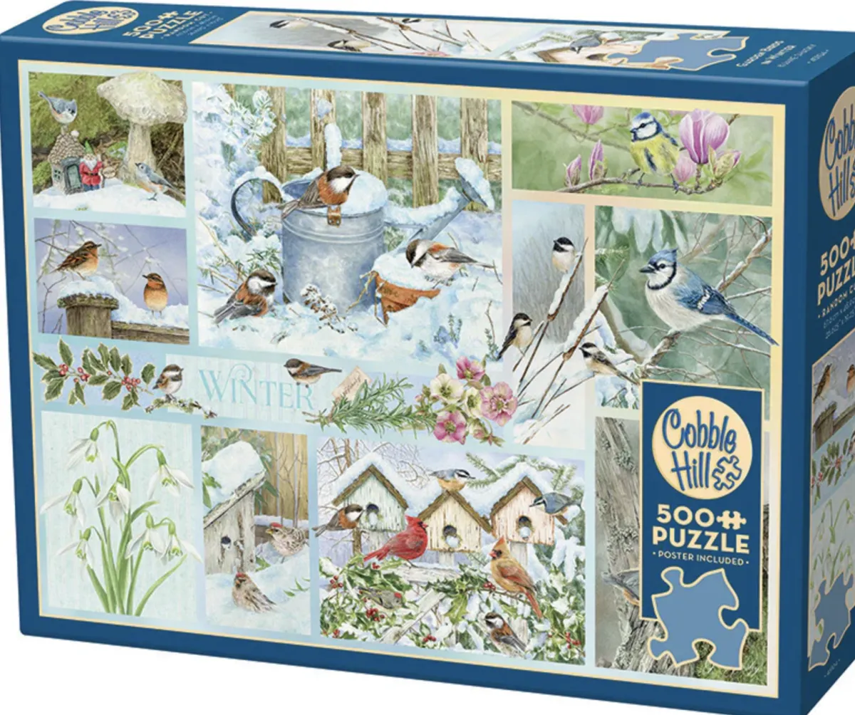 Cobble Hill Tekening|Dieren<Tuinvogels in de Winter - puzzel van 500 XL stukjes