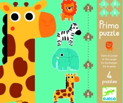 Kinderen Djeco Speciale Vorm|Dieren<Diertjes uit de jungle - 4 puzzels - 3, 4, 5 en 6 stukjes
