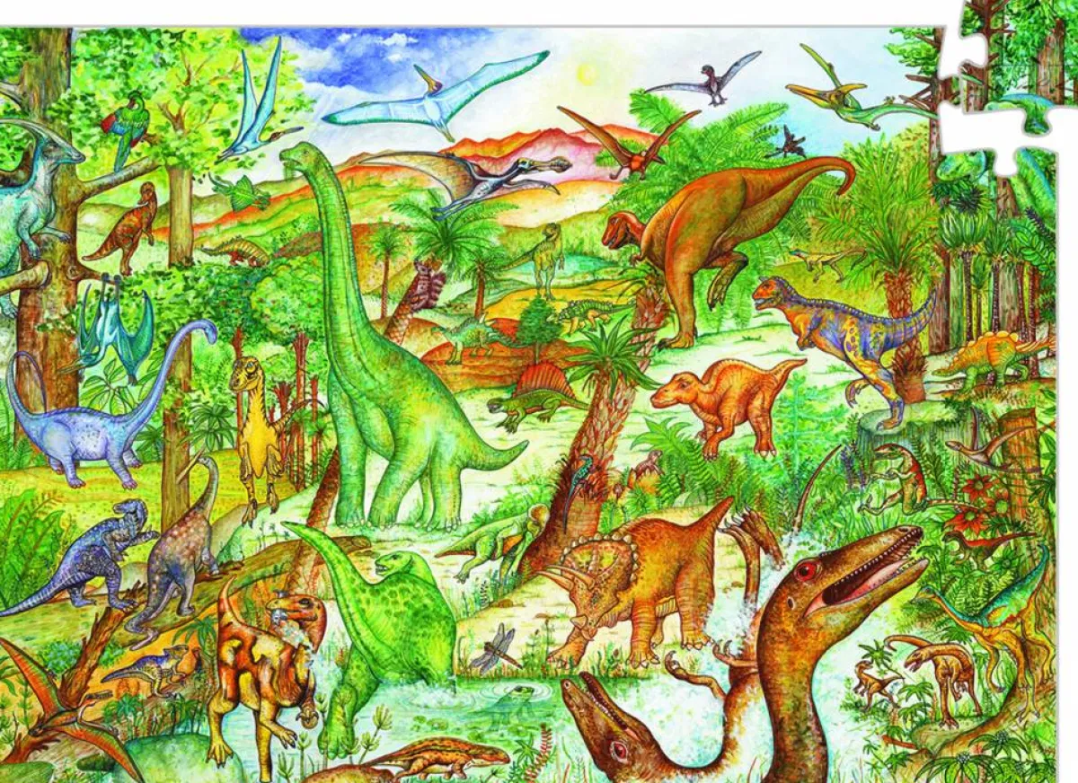 Kinderen Djeco Puzzel + Extra Item|Dieren<Dinosaurussen - puzzel van 100 stukjes