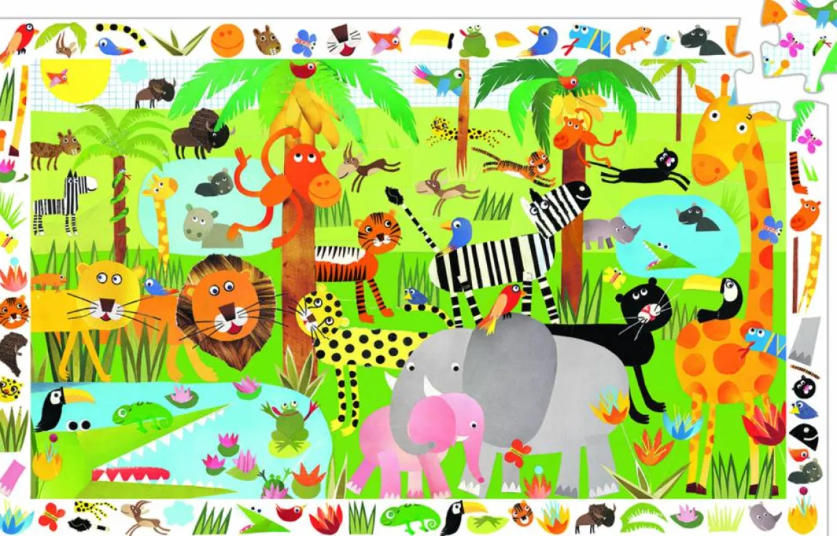 Kinderen Djeco Dieren|Legpuzzels<Drukte in de jungle - puzzel van 35 stukjes