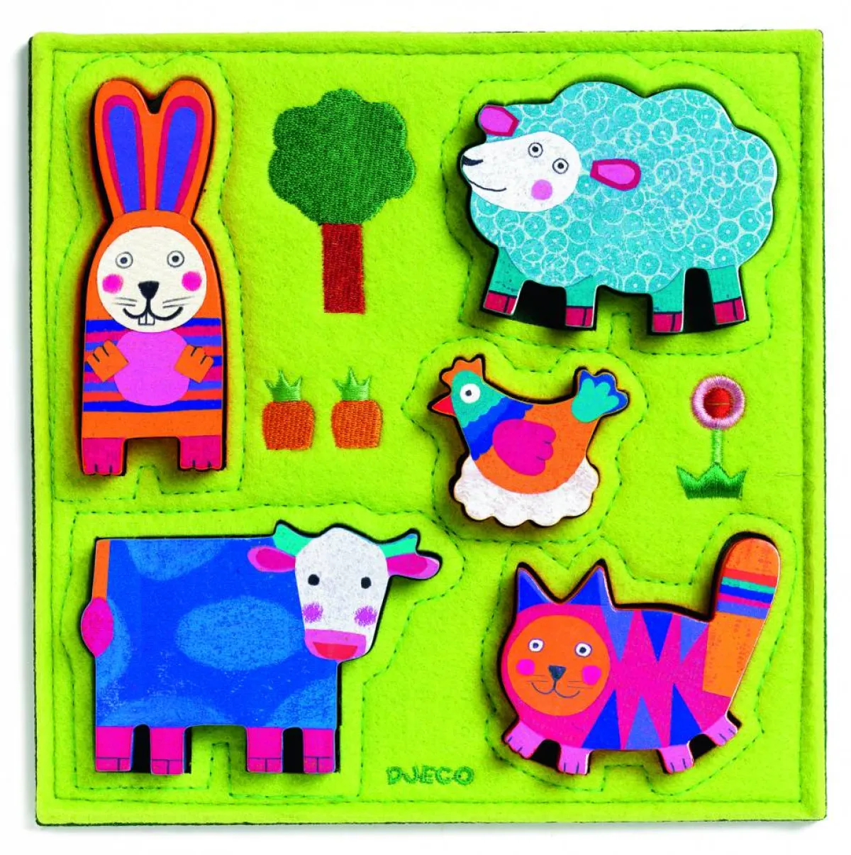 Kinderen Djeco Dieren|Houten Insteekpuzzels<Nouki en haar vriendjes - 5 stukjes
