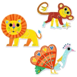 Kinderen Djeco Speciale Vorm|Legpuzzels<Puzzel duo - Bewegende Jungle dieren - 6 x 2 stukjes