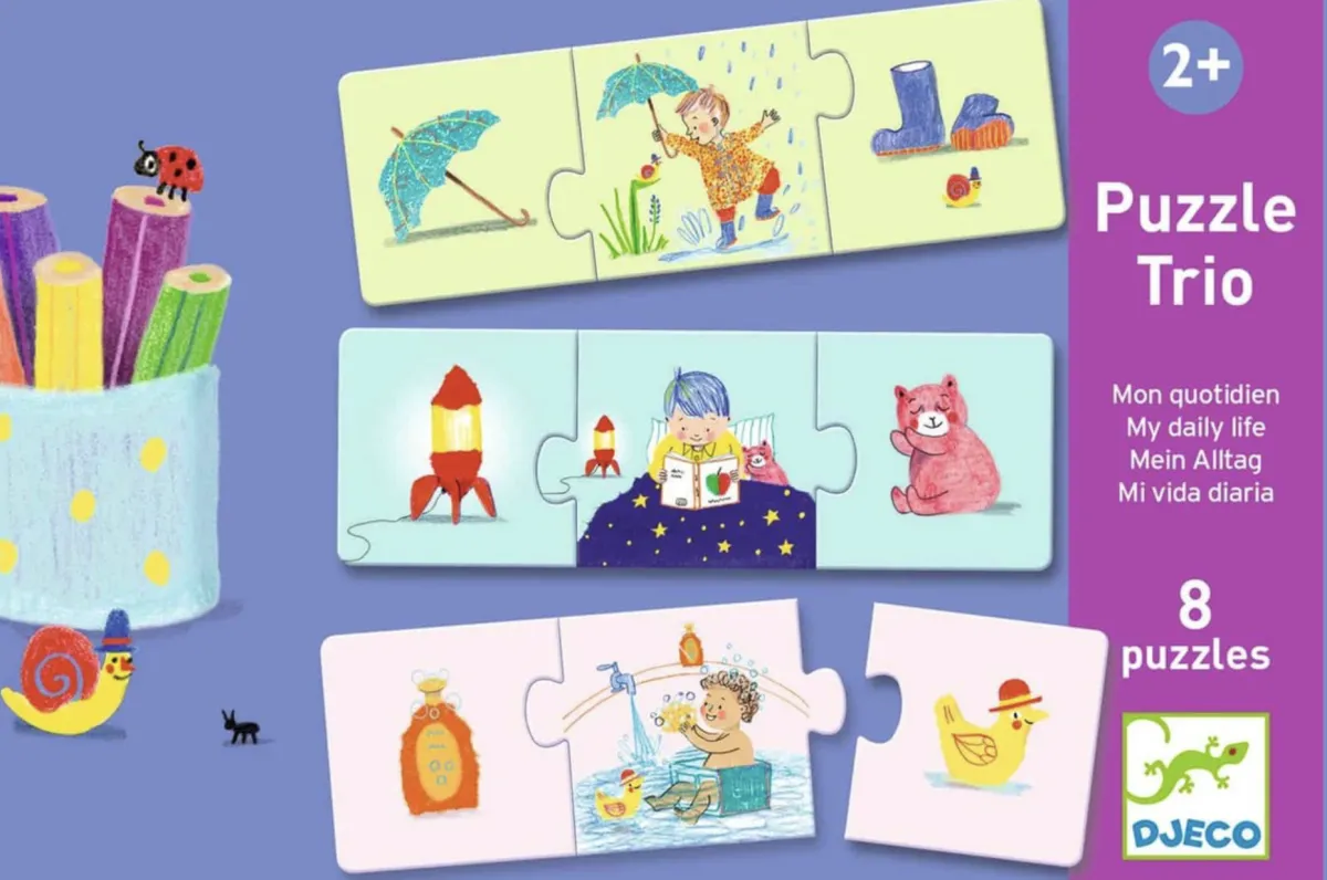 Kinderen Djeco Speciale Vorm|Legpuzzels<Puzzel trio - Mijn dagelijks leven - 24 stukjes
