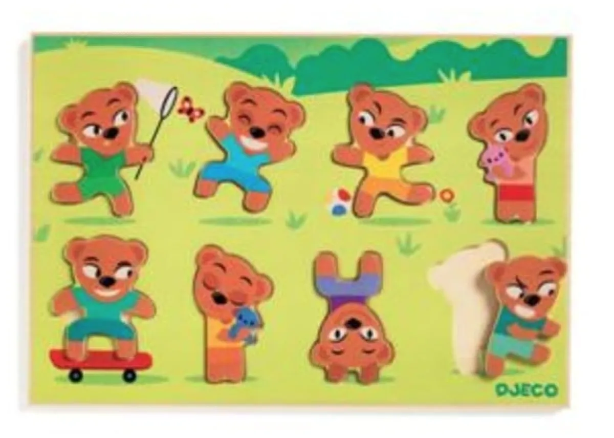 Kinderen Djeco Houten Insteekpuzzels|2-99<Teddymatch - 8 stukjes
