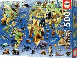 Kinderen Educa Dieren|Astrologie & Wereldkaarten<100 Bedreigde Diersoorten - legpuzzel van 500 stukjes