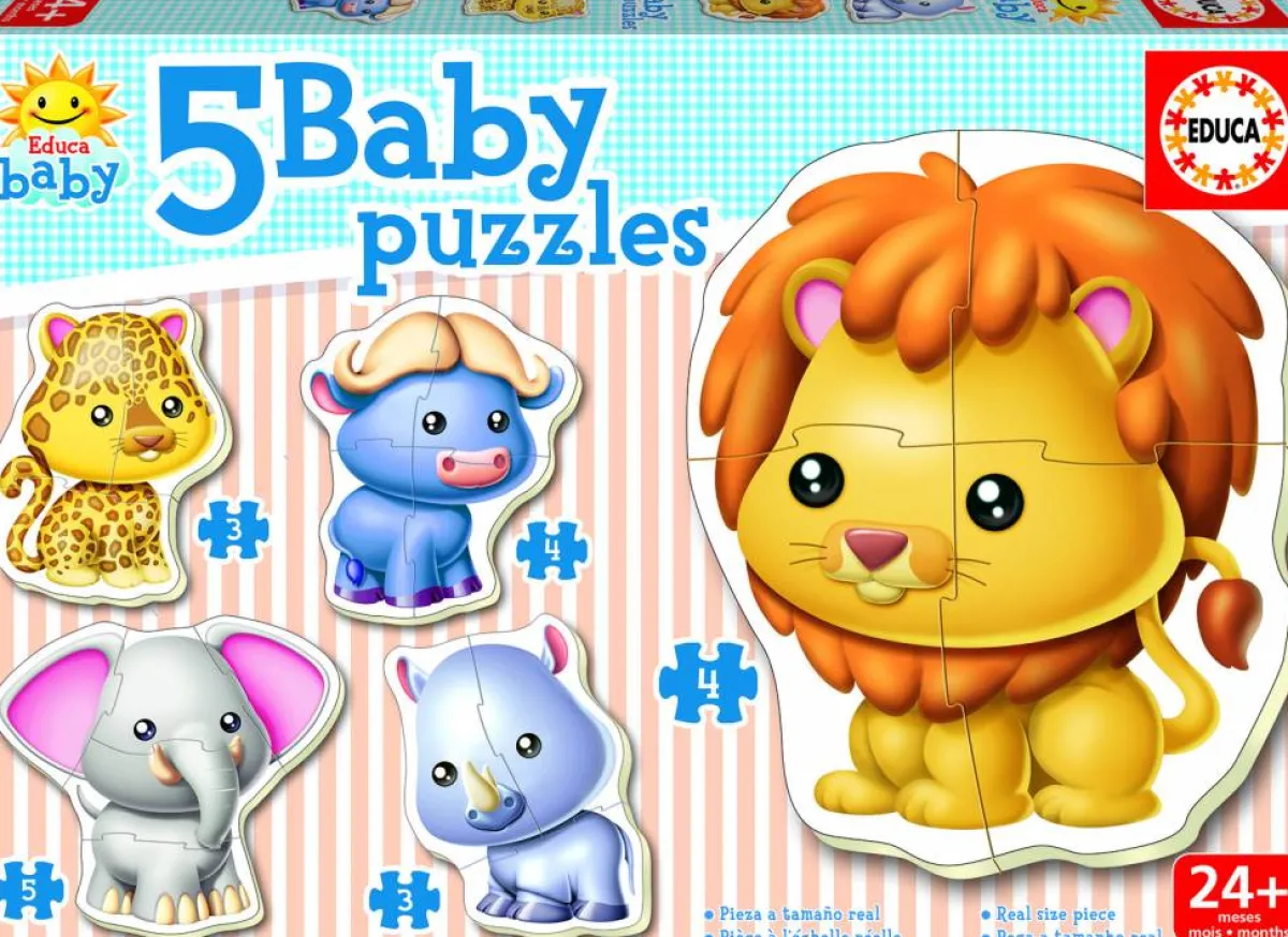 Kinderen Educa Legpuzzels|2-99<5 puzzels met diertjes uit de Savanne - puzzels van 3, 4 en 5 stukjes