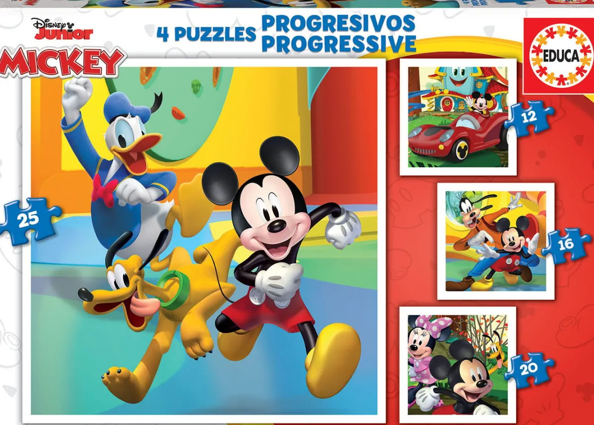 Kinderen Educa Disney, Pixar, Marvel|Legpuzzels<4 puzzels van Mickey & Friends - 12, 16, 20 en 25 stukjes