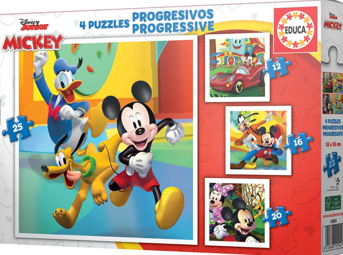 Kinderen Educa Disney, Pixar, Marvel|Legpuzzels<4 puzzels van Mickey & Friends - 12, 16, 20 en 25 stukjes