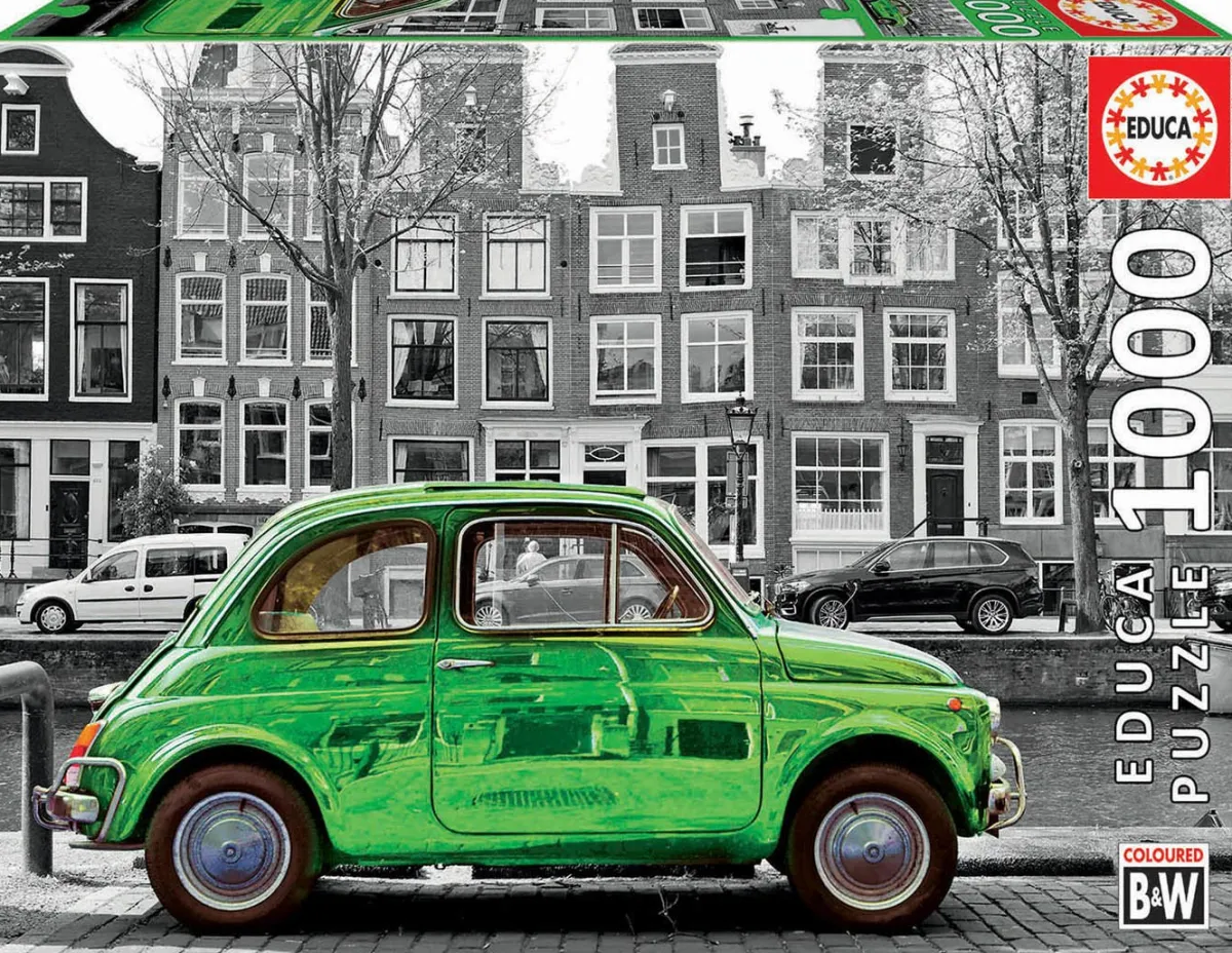 Educa Kunst En Cultuur|Steden En Gebouwen<Auto in Amsterdam - zwart/wit - legpuzzel van 1000 stukjes