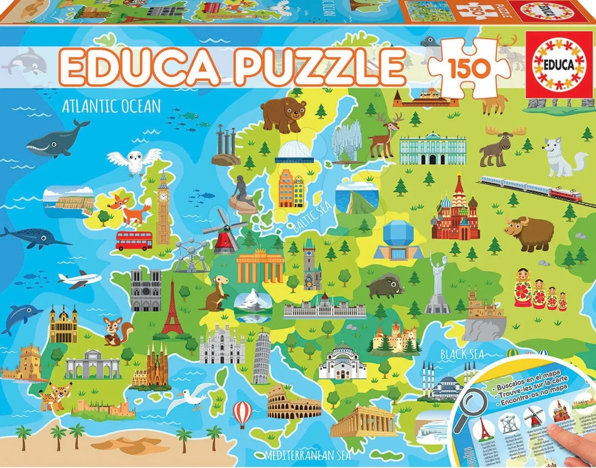 Kinderen Educa Steden En Gebouwen|Legpuzzels<Kaart van Europa - puzzel van 150 stukjes