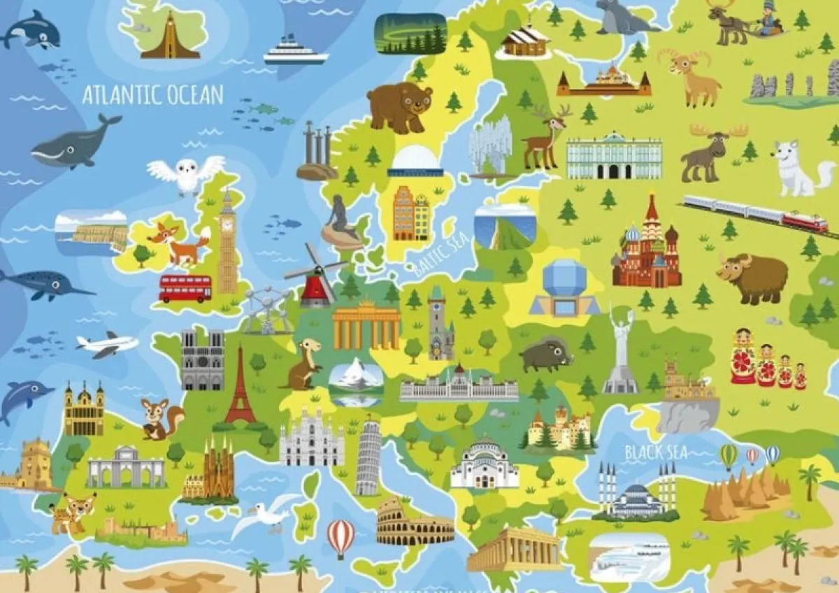 Kinderen Educa Steden En Gebouwen|Legpuzzels<Kaart van Europa - puzzel van 150 stukjes
