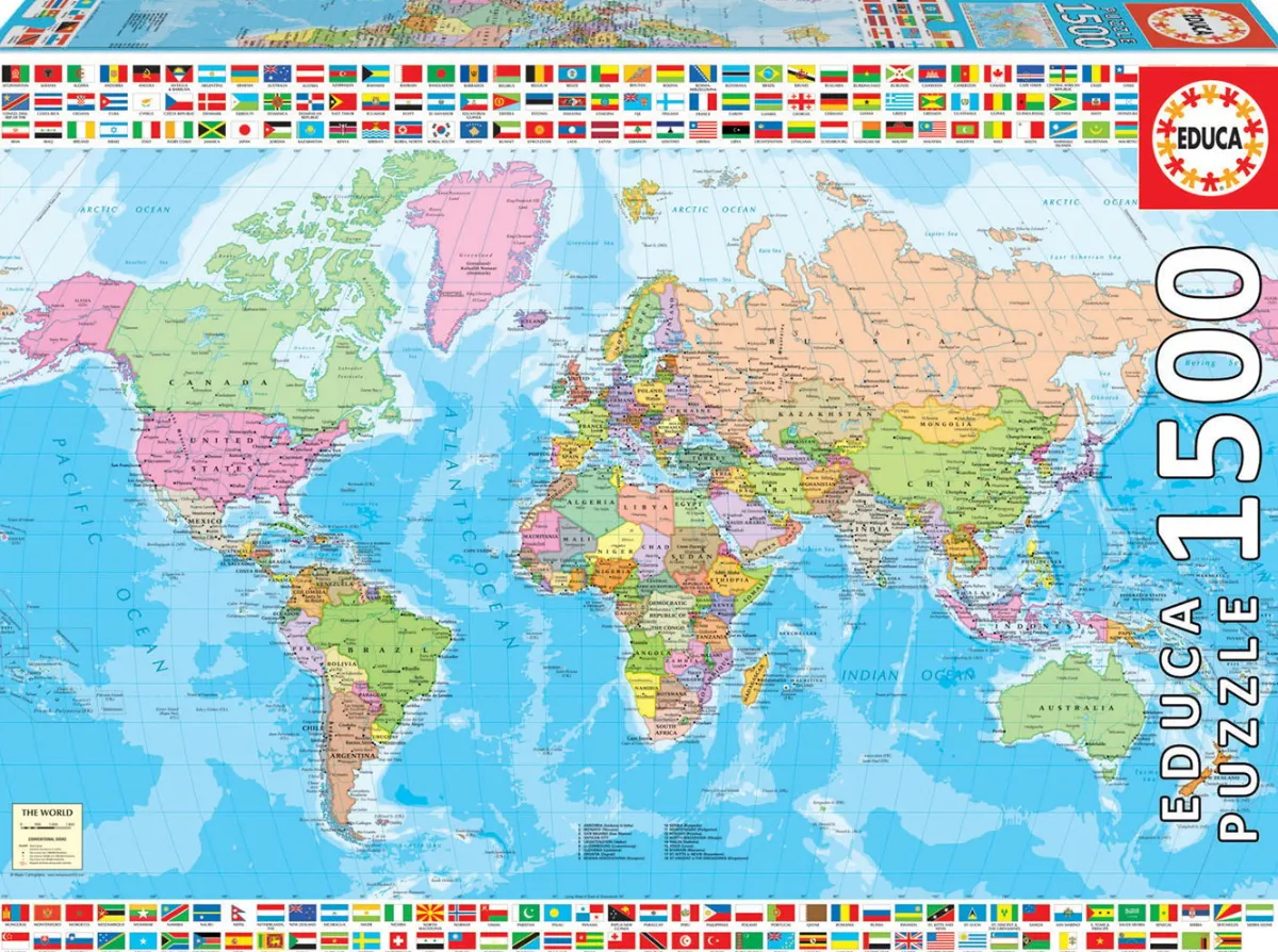 Educa Astrologie & Wereldkaarten|1500-1999<Politieke wereldkaart - legpuzzel van 1500 stukjes
