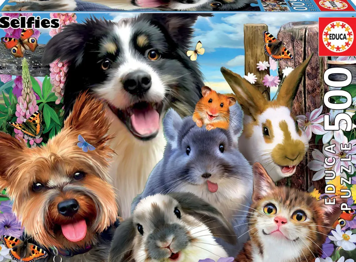 Kinderen Educa Tekening|Dieren<Selfie in de tuin - legpuzzel van 500 stukjes
