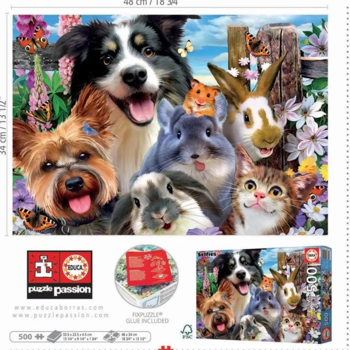 Kinderen Educa Tekening|Dieren<Selfie in de tuin - legpuzzel van 500 stukjes
