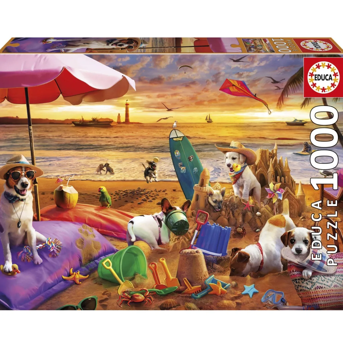 Educa Dieren|1000-1499<Spelende honden op het strand - puzzel 1000 stukjes