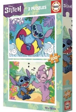 Kinderen Educa Disney, Pixar, Marvel|Legpuzzels<Stitch - 2 puzzels van 100 stukjes