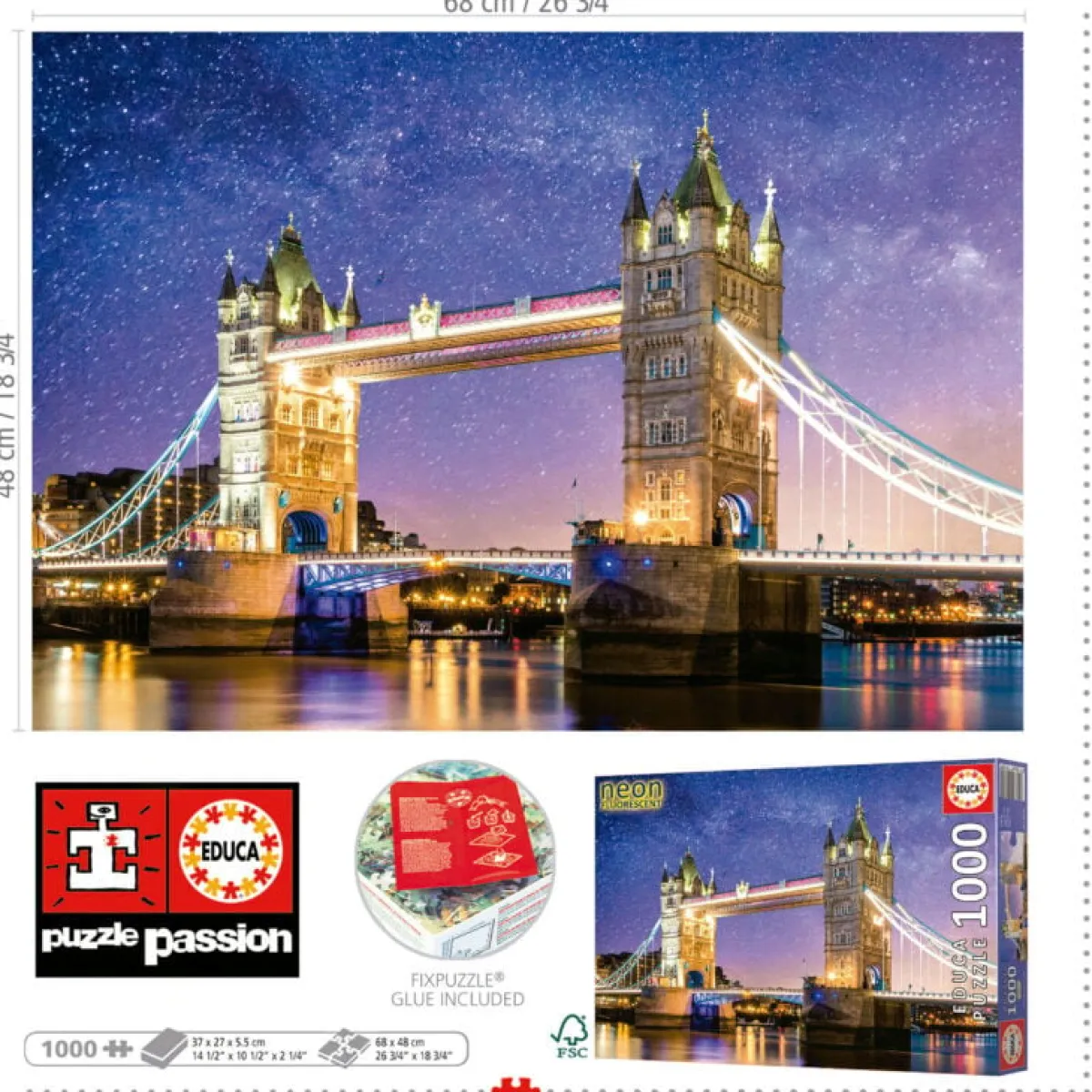 Educa Puzzel + Extra Item|Steden En Gebouwen<Tower Bridge, Londen - Glow in the Dark - puzzel 1000 stukjes