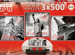 Educa Vierkant|Triptiek<Wereldsteden - Deco - 3 puzzels van 500 stukjes