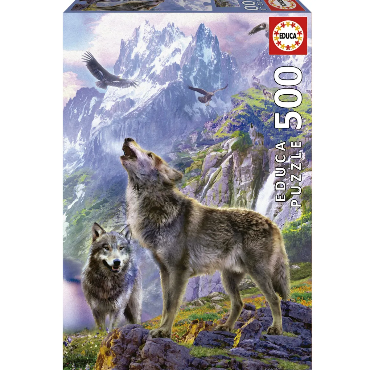 Kinderen Educa Tekening|Dieren<Wolven op de rotsen - legpuzzel van 500 stukjes