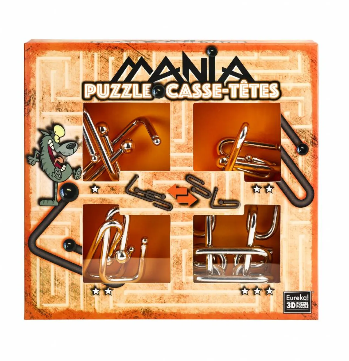 Eureka Breinbrekers<Mania Puzzels - Oranje - 4 metalen breinbrekers in doos