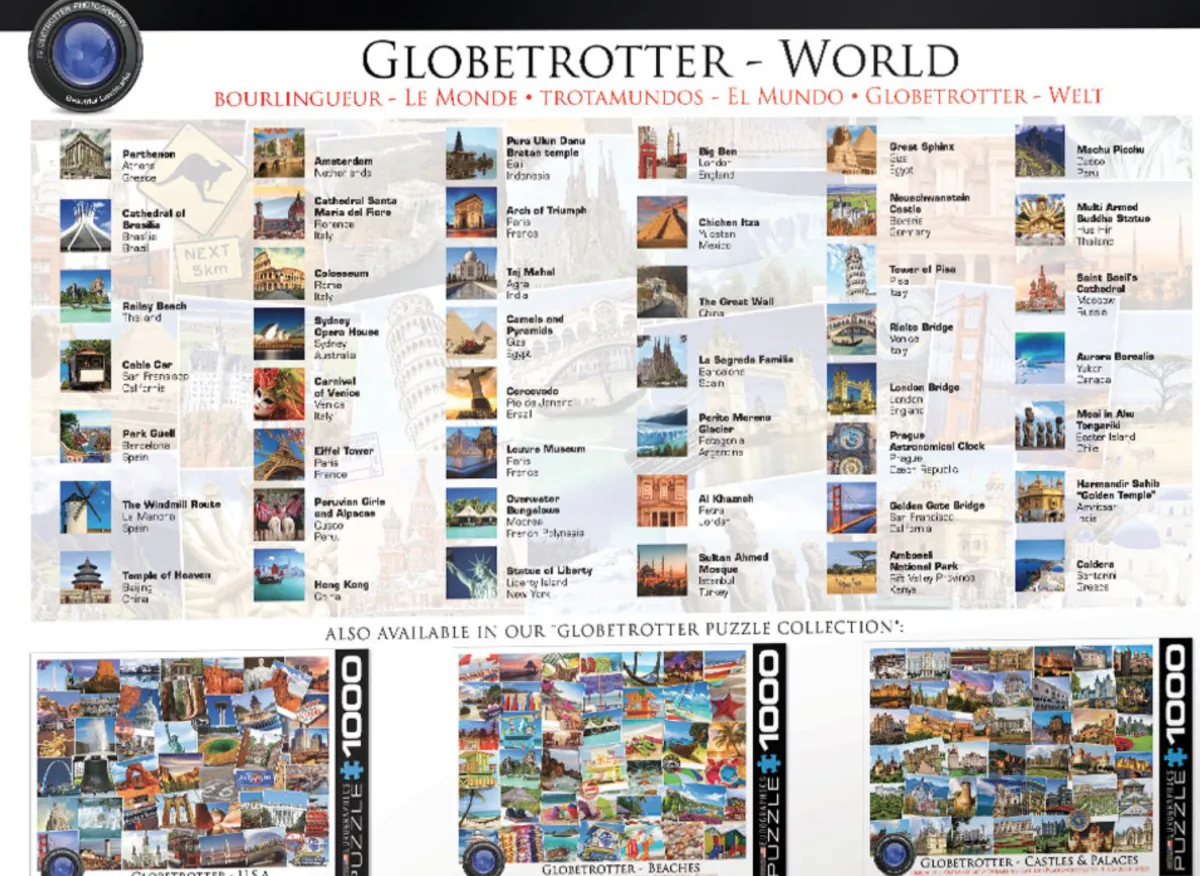 Eurographics Puzzles Kunst En Cultuur|Landschappen<Globetrotter - Wereld - Collage - puzzel van 1000 stukjes