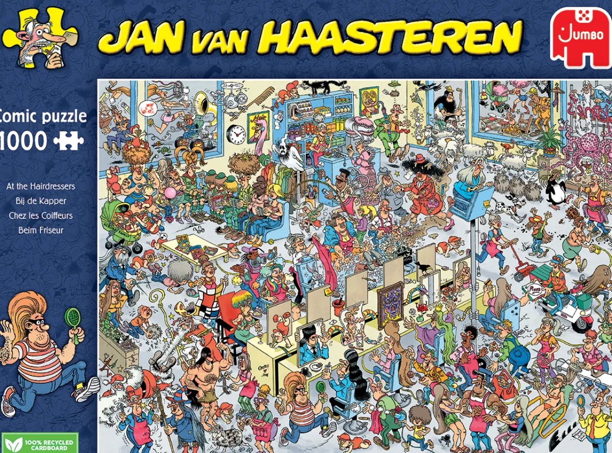 Jumbo 1000-1499<Bij de kapper - Jan van Haasteren - puzzel van 1000 stukjes