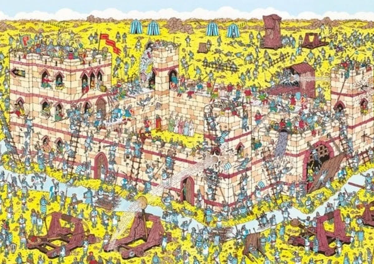 Plenty Gifts Tekening|1000-1499<Waar is Wally - Ridder aanval - leg- en zoekpuzzel van 1000 stukjes