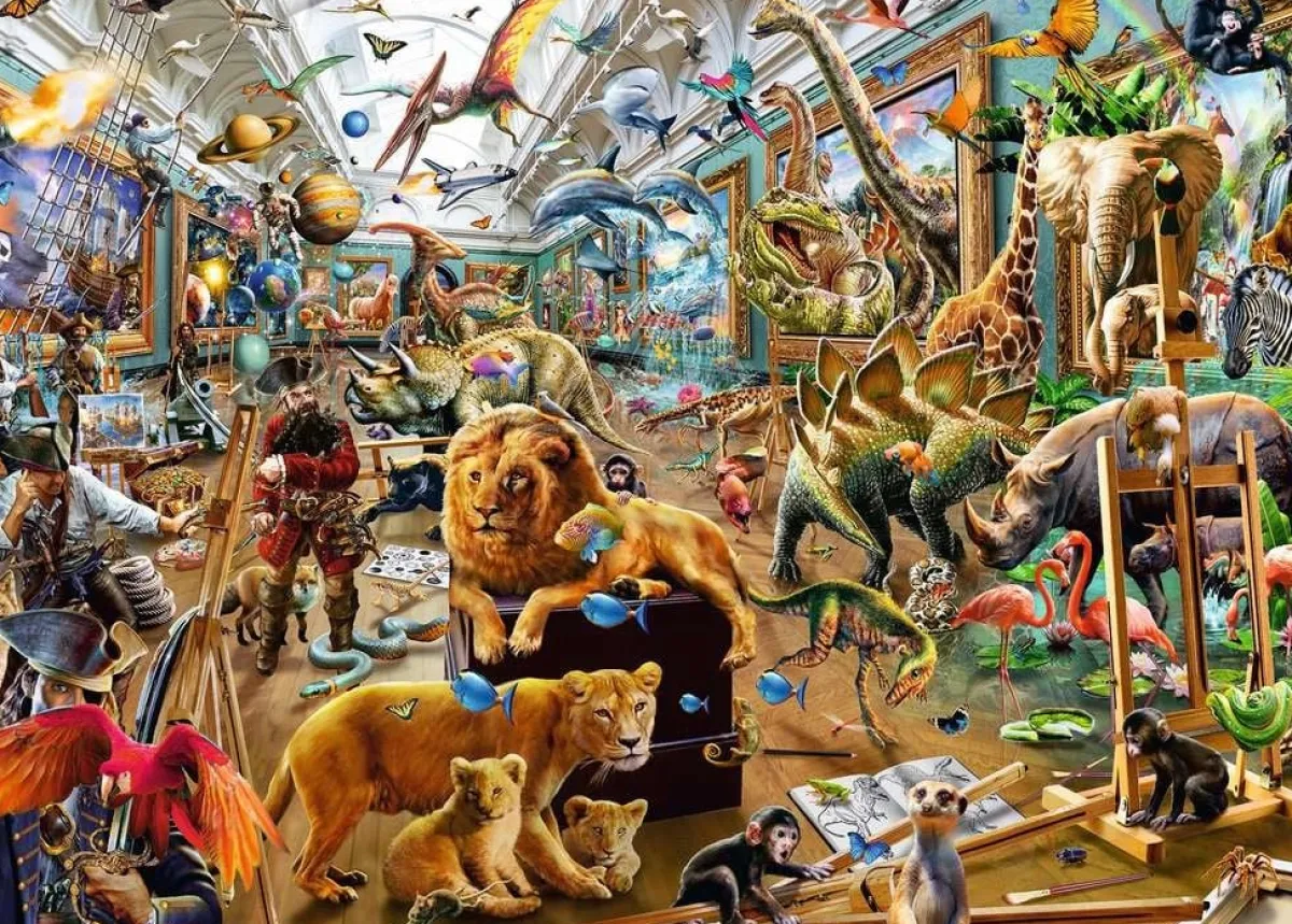 Ravensburger Tekening|Dieren<Chaos in de galerie - puzzel van 1000 stukjes
