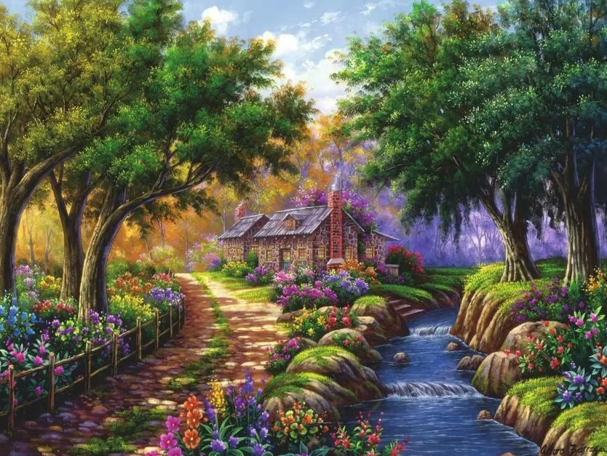 Ravensburger Landschappen|1500-1999<Cottage bij de rivier - puzzel van 1500 stukjes