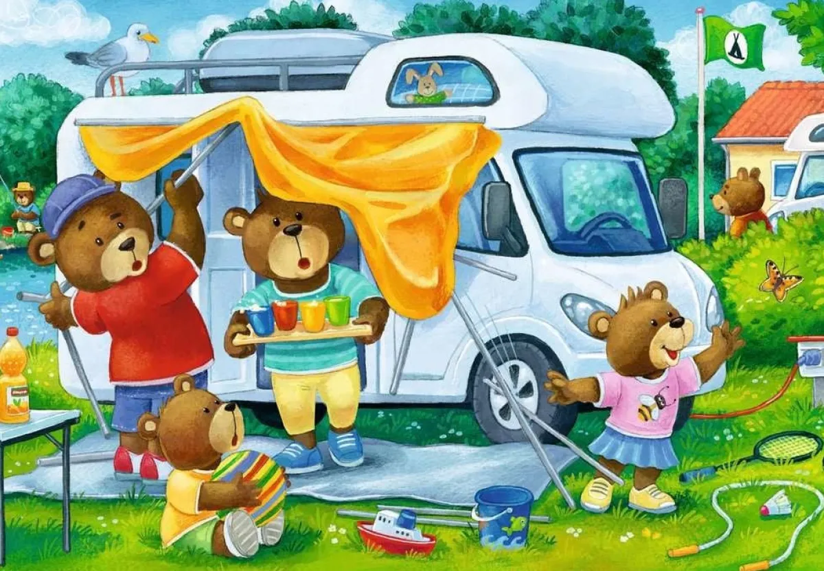 Kinderen Ravensburger Tekening|Legpuzzels<De Familie Beer op Kamp - 2 puzzels van 24 stukjes