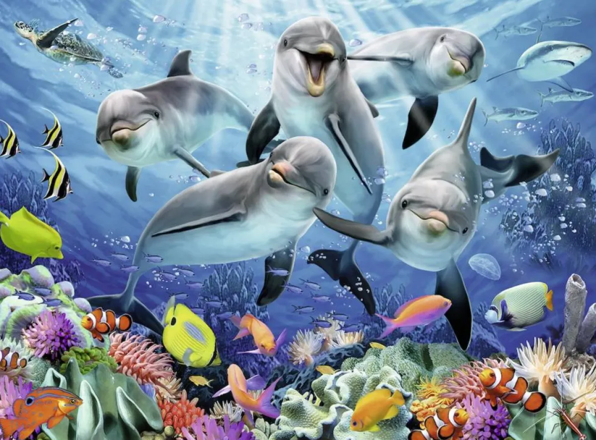 Ravensburger Dieren|500-999<Dolfijnen in het koraalrif - puzzle van 500 stukjes