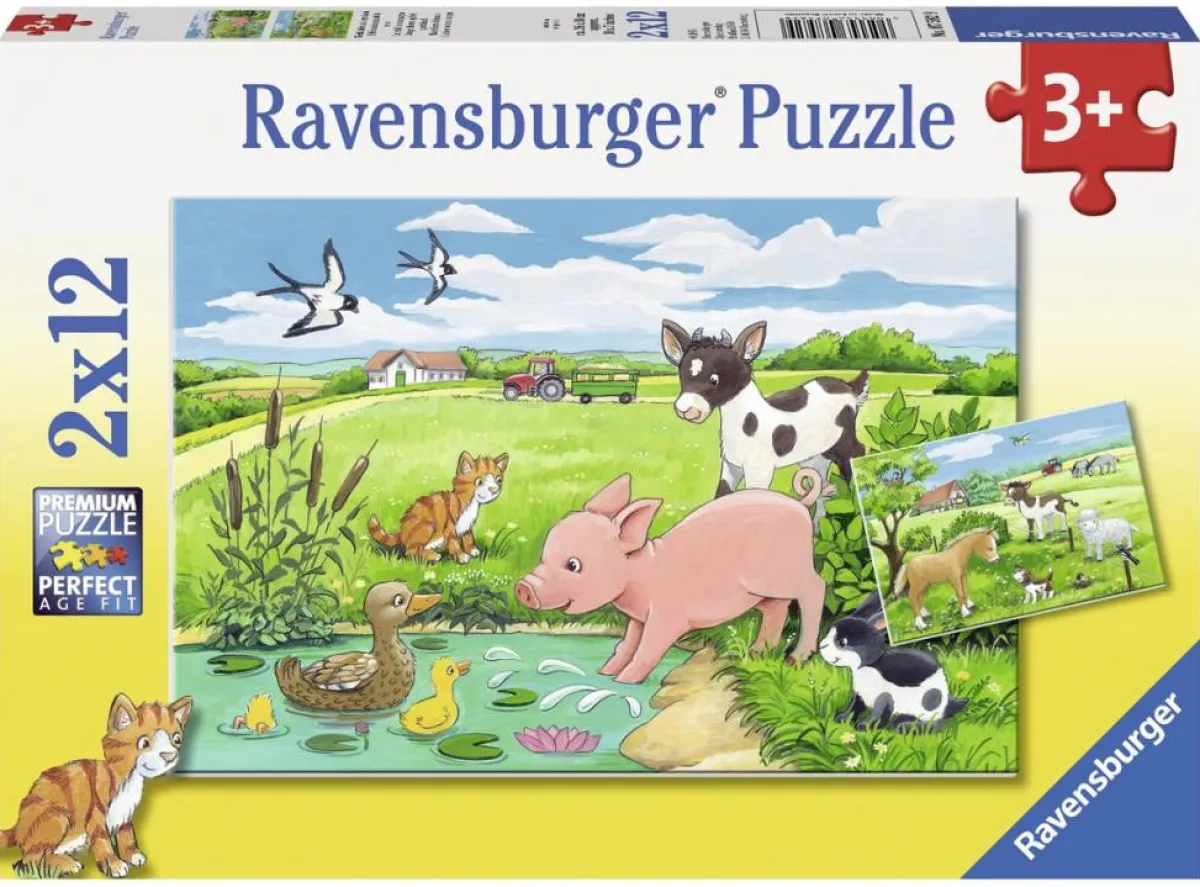 Kinderen Ravensburger Dieren|Legpuzzels<Jonge dieren op het platteland - 2 x 12 stukjes