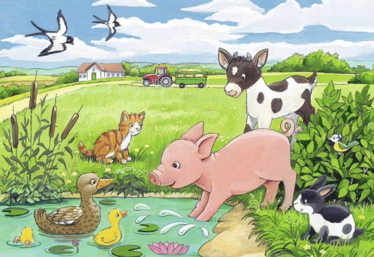 Kinderen Ravensburger Dieren|Legpuzzels<Jonge dieren op het platteland - 2 x 12 stukjes