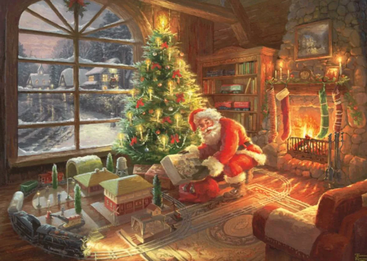 Schmidt Landschappen|1000-1499<De kerstman is er - Thomas Kinkade - puzzel van 1000 stukjes